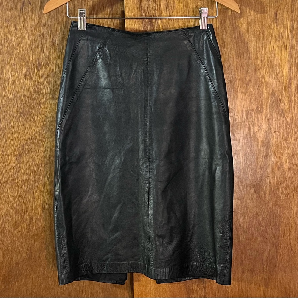 Vintage Ruth Wagner Black Leather Pencil Skirt Sz 6